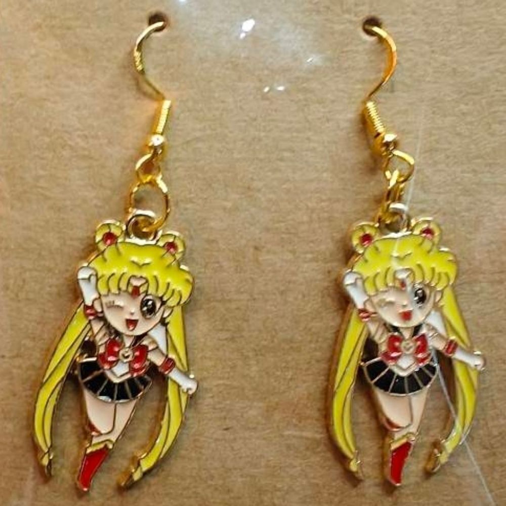 Sailor Moon Kawaii Anime Gold Dangle Earrings